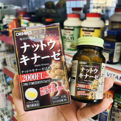 Viên Uống Hỗ Trợ Tai Biến Đột Quỵ Nattokinase 2000FU Orihiro 60 Viên Nhật Bản Hàng Chính Hãng