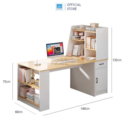 Bàn Làm Việc, Học Tập Kết Hợp Kệ Sách Cách Điệu Màu Trắng Phối Vân Gỗ Thương Hiệu SIB Decor BLV60
