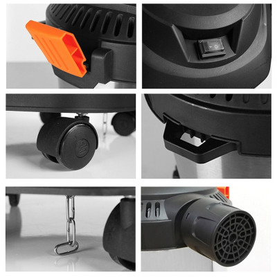 Máy hút bụi công nghiệp đa năng khô và ướt ABG Yili YLW-6263A loại 12 lít công suất 1200W - thùng inox kèm phụ kiện bộ 9 đầu hút, tay hút ga và hút thảm mika - Hàng Chính Hãng