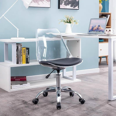 Acrylic transparent cosmetic chair study backrest bedroom swivel chair dresser office chair. Ghế mỹ phẩm trong suốt acrylic nghiên cứu tựa lưng phòng ngủ ghế xoay tủ quần áo ghế văn phòng.