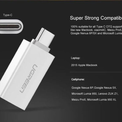 Ugreen UG30155US173TK Màu Trắng Đầu chuyển đổi TYPE C sang USB 3.0 vỏ nhựa ABS - HÀNG CHÍNH HÃNG