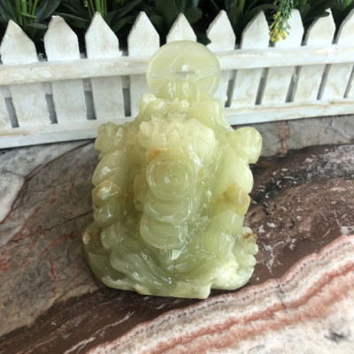 Tượng Cóc Ba Chân, Cóc Ngậm Tiền, Thiềm Thừ phong thủy chiêu tài lộc đá ngọc Onyx - Dài 10 cm