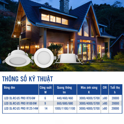 Đèn âm trần OPPLE Led Us Pro - Công suất (6W, 9W, 14W), màu ánh sáng (3000K, 4000K, 5700K)