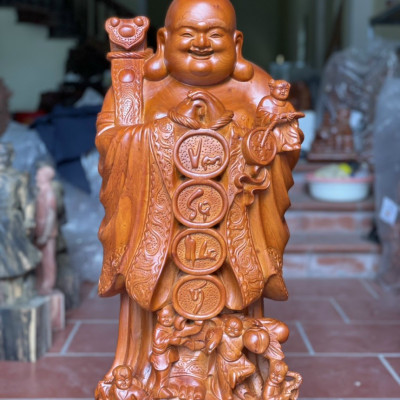 Tượng phật di lặc chúc phúc bằng gỗ hương đá kt cao 120×37×34cm