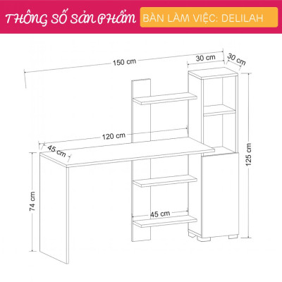 Bàn làm việc liền giá sách hiện đại SMLIFE Delilah