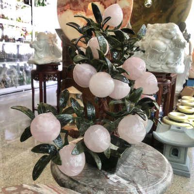 Cây Đào phong thủy đá thạch anh hồng gồm18 quả - Cao 45cm