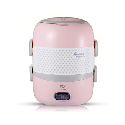 Hộp cơm điện văn phòng 2 tầng Life360 - 3 khay đựng thức ăn, inox304, hấp/ đun sôi/ hâm nóng - Hàng Chính Hãng