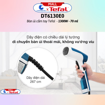 Bàn ủi cầm tay Tefal DT6130E0 1300W - Hàng Chính Hãng - Bình nước  70 ml, Mặt đế  Nhựa, Chức năng  Ủi hơi nước