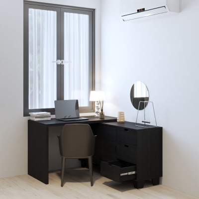 HAPPY FURNITURE , ALVA - Bàn làm việc 2 cửa lùa 3 ngăn kéo, BAN_127 , 140cm x 59cm x 72cm DxRxC