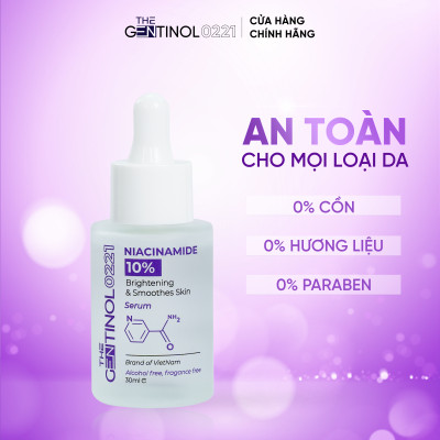 Serum trắng hồng da Niacinamide kiểm soát dầu, mụn, dưỡng trắng, giảm nếp nhăn, trẻ hóa làn da The Gentinol 0221 30ml