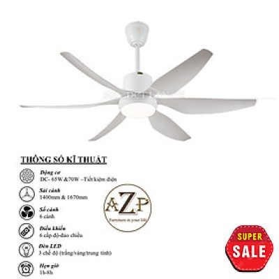Siêu Sales QUẠT TRẦN AZP- 6 CÁNH NHỰA, CÔNG XUẤT 65W, CÓ REMOTE- Hàng Nhập Khẩu