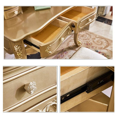 Bàn trang điểm phong cách Châu Âu tân cổ điển, Bàn phấn ánh vàng 3 ngăn kéo đan năng