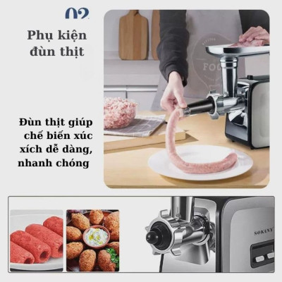 Máy xay nhồi thịt đa năng SOKANY SK-090, công suất 3200W, vừa xay thịt, vừa đùn thịt, nhồi lạp xưởng, xúc xích tại nhà - HÀNG CHÍNH HÃNG