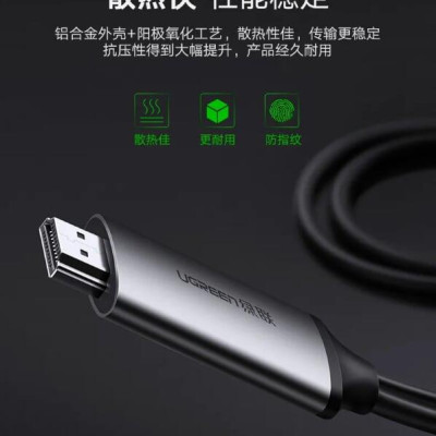 Ugreen UG50544CM183TK 1.5M màu Xám Cáp chuyển đổi TYPE C sang HDMI dương + hỗ trợ cổng USB cấp nguồn - HÀNG CHÍNH HÃNG