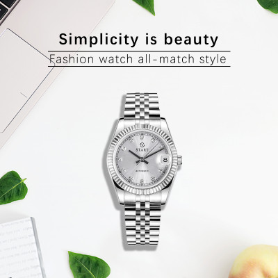 【START】đồng hồ nữ Mặt số nạm kim cương đồng hồ cơ tự động chức năng ngày chống nước đồng hồ kim loại chất lượng Thụy Sĩ