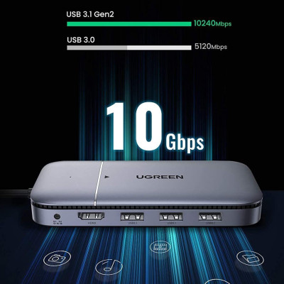 Ugreen UG70449CM296TK bộ chuyển USB type C ra 3 × USB 3.1 Gen2 + HDMI + PD 100W + cấp nguồn DC + ssd M.2 NGFF Docking Station - HÀNG CHÍNH HÃNG