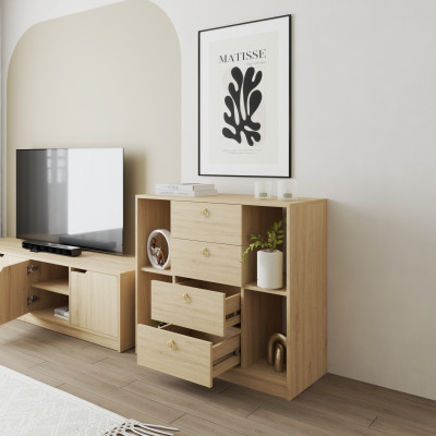 HAPPY FURNITURE , Tủ lưu trữ 4 ngăn kéo - MERI , THK_297 , 100cm x 40cm x 90cm DxRxC