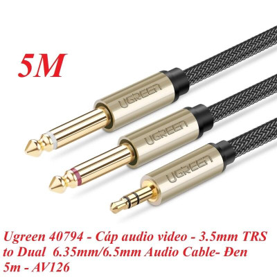 Ugreen UG40794AV126TK 5M Màu Đen Cáp âm thanh 2 đầu 6.5mm dương sang 3.5mm dương cao cấp - HÀNG CHÍNH HÃNG