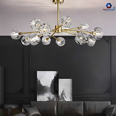 Đèn thả decor 15 tay pha lê phòng khách trần bàn ăn Tuyệt sắc shop hiện đại Mã THA15TAY-XIVANG-G9