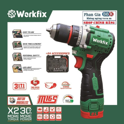 Máy Khoan PlN WORKFIX 16.8V 10mm - 3 Chức Năng - Động Cơ Không Chổi Than, Motor 100% Dây Đồng - Bảo Hành chính hãƞg