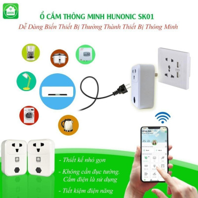 Ổ cắm Wifi Hunonic SK01 điều khiển mọi thiết bị từ xa bằng điện thoại, Hẹn giờ tự động, Chia sẻ người dùng, BH 12 tháng.