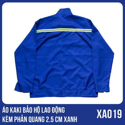 Áo kaki bảo hộ lao động kèm phản quang 2.5 CM màu xanh - XA0019