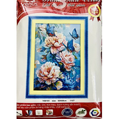 Tranh thêu kín Hoa mẫu đơn vs8101, kích thước 50 x 68 cm