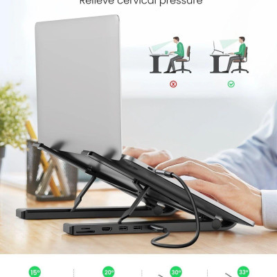 Ugreen UG80551CM359TK 5 trong 1 Bộ chuyển Type C sang 2*USB 3.0 A + HDMI + SD-TF + giá đỡ máy tính - HÀNG CHÍNH HÃNG