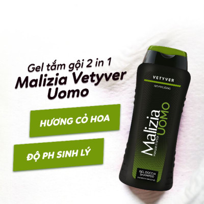 Dầu Gội Sữa Tắm Malizia Uomo hương thơm thể thao cho nam 2in1 Italy 250ml