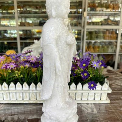 Tượng phật Adida đứng trên đài sen đá cẩm thạch trắng