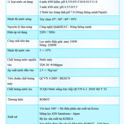 Máy Lọc Nước Điện Giải Nóng Thông Minh ROBOT IonSmart 911 Nóng Thông Minh Tạo 11 Loại Nước Điện Giải - Hàng Chính Hãng