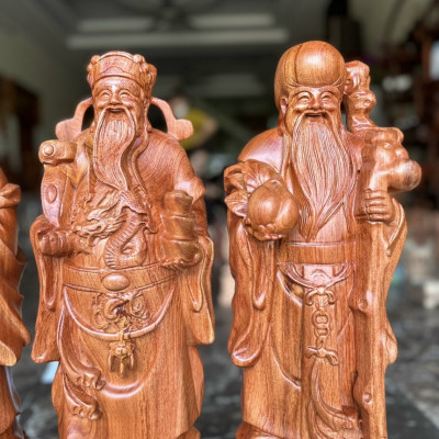 Bộ tượng phật tam đa phúc lộc thọ bằng gỗ hương đá kt cao 60×17×15cm