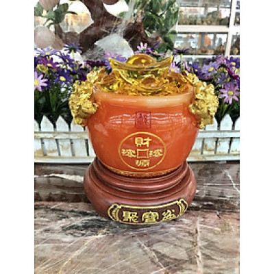 Bát vàng, Bát Tụ Tài, Bát Tụ Bảo đá mã não Hút Tài, Hút Lộc, Chiêu tài nạp lộc trang trí bàn thờ ông thần tài thổ địa - Cao 18cm