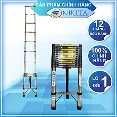Thang inox rút đơn Nikita, sản phẩm mới 2013, chân chống trượt an toàn, rút gọn dễ  di chuyển