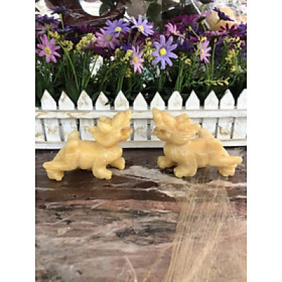 Cặp Tỳ Hưu phong thủy đá ngọc hoàng long - Dài 11 cm 