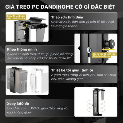 Giá treo PC, giá đỡ CPU gắn bàn DandiHome có thể điều chỉnh độ rộng-cao, bảo hành 1 năm