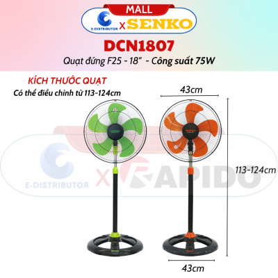 Quạt Đứng Công Nghiệp Senko DCN1809 (Lồng Quạt Mạ Crom) - Quạt Đứng DCN1807 - Hàng Chính Hãng - Bảo Hành 24 Tháng