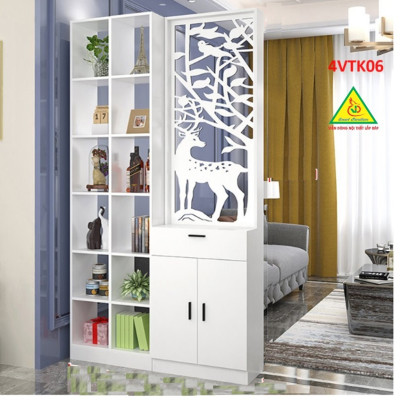Vách ngăn phòng khách, vách ngăn tủ kệ bằng gỗ 4VTK06- Nội thất lắp ráp Viendong adv
