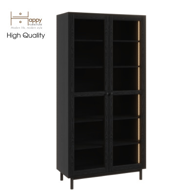 [Happy Home Furniture] CATY, Kệ sách 2 cửa kính - đèn LED - chân sắt, 90cm x 39cm x 180cm (DxRxC), KSA_021_LED