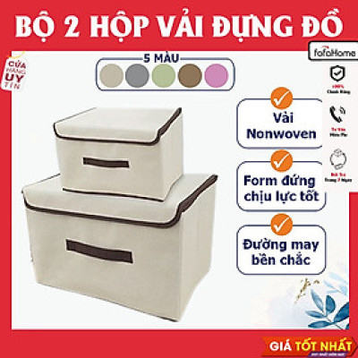 Set 2 Hộp Vải Đựng Đồ, Đựng Quần Áo, Gấp Gọn Tiện Dụng Bằng Vải Nonwoven Form Đứng Chịu Lực Tốt Giao Màu Ngẫu Nhiên