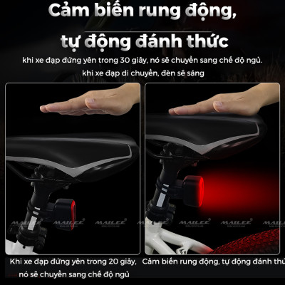 Đèn Sau Xe Đạp Có Cảm Biến Phanh và Chuyển động A07, 16 bóng LED, 7 chế độ sáng, tự động tắt khi không sử dụng, 800 mAH, sử dụng lên đến 35h - Mai Lee