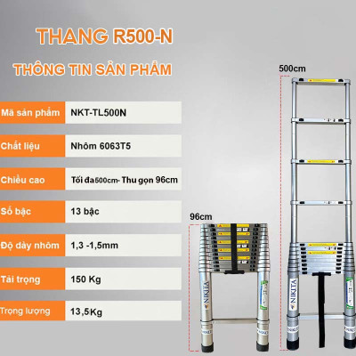 Thang Nhôm Rút Đơn - Đai Bọc Nhôm NIKITA - Nút Khoá Tự Động - Nhôm 6063 chuyên dụng, cứng cáp, chắc chắc, không gỉ