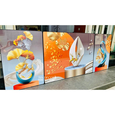 (CÓ ẢNH THẬT)Tranh treo tường cách điệu núi non hùng vĩ  bo viền trang trí decor phòng khách, lám quà tân gia kèm đinh treo