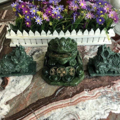 Bộ combo tượng Tỳ Hưu dài 15cm và Tượng Cóc Ba Chân, Cóc Ngậm Tiền, Thiềm Thừ phong thủy dài 20cm đá ngọc Ấn Độ trang trí bàn thờ ông thần tài thổ địa