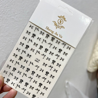 Sticker Nơ Đen 3D Mix Kiểu Lụa Nổi SJY1095 Siêu Hot Trang Trí Móng Siêu Xinh Làm Nail dán Phong Cách Hàn Quốc Nữ Women