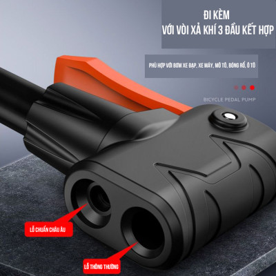 Bơm Đạp Chân 2 Nòng Xilanh 6 Bar 170 PSI Siêu Bơm Chất Lượng Cao Cho Xe Đạp, Xe Máy, Xe Ô tô, Xe Hơi Đa Năng Dễ Dàng Xếp Gọn Và Sử Dụng Tặng Kèm 3 Chốt Chân Lỗ Bơm Super Pump Mai Lee  J055B