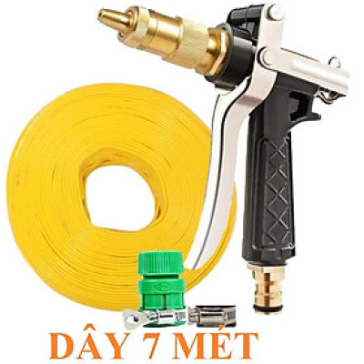 ️ Bộ dây vòi xịt nước rửa xe, tưới cây , tăng áp 3 lần, loại 7m, 10m 206236 đầu đồng,đai+ móc khoá .