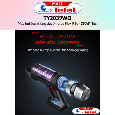Máy hút bụi không dây X-force Flex 9.60 TY2039WO - Tím - Hàng Chính Hãng - - Công suất: 250W  - Đầu hút: 100AW  - Thời lượng pin: 45 phút