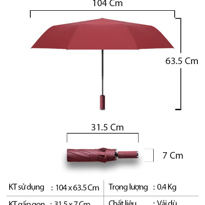 Ô dù che mưa cỡ lớn tự động đóng mở, gấp gọn tiện lợi - Thiết kế mở ngược chống ướt khi mở, gập - Chính hãng NIKITA