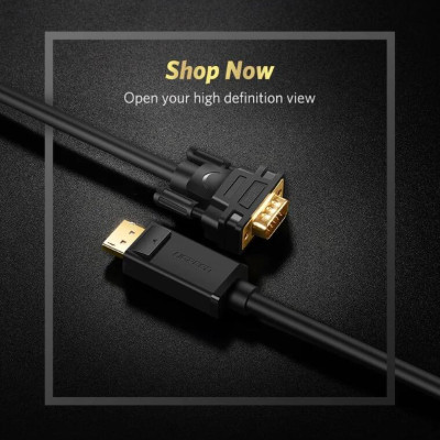 Ugreen UG10247DP105TK 1.5M màu Đen Cáp chuyển đổi DP sang VGA Hỗ trợ độ phân giải Full HD 1080P - HÀNG CHÍNH HÃNG